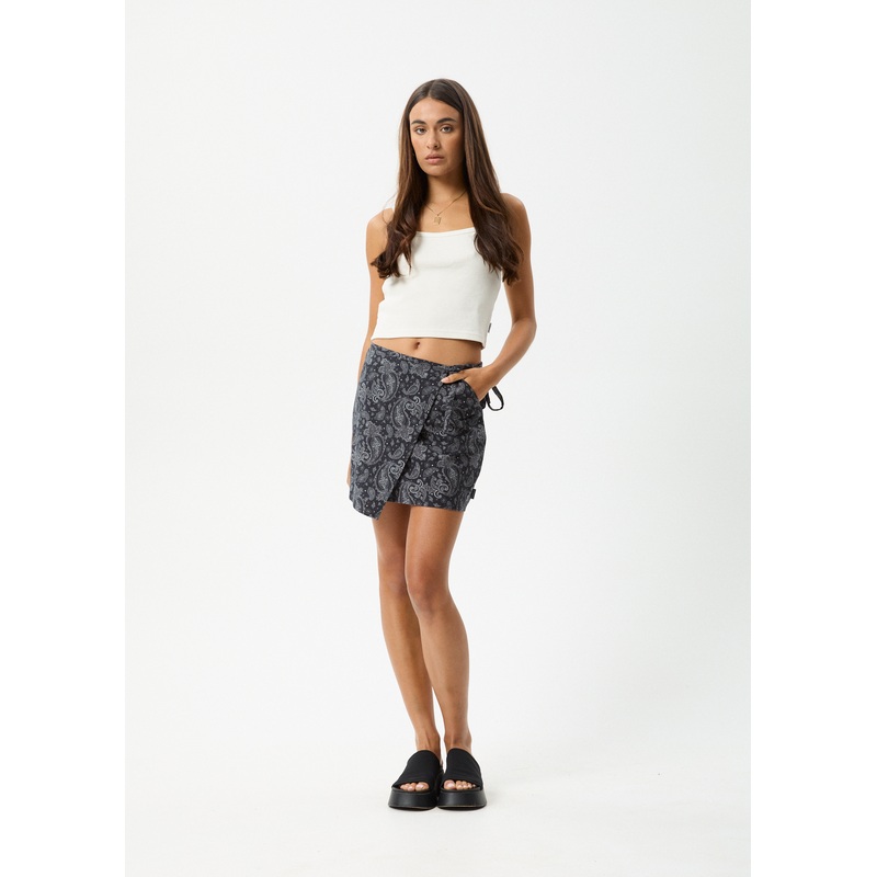 AFENDS Womens Paisley – Mini Wrap Skirt – Black