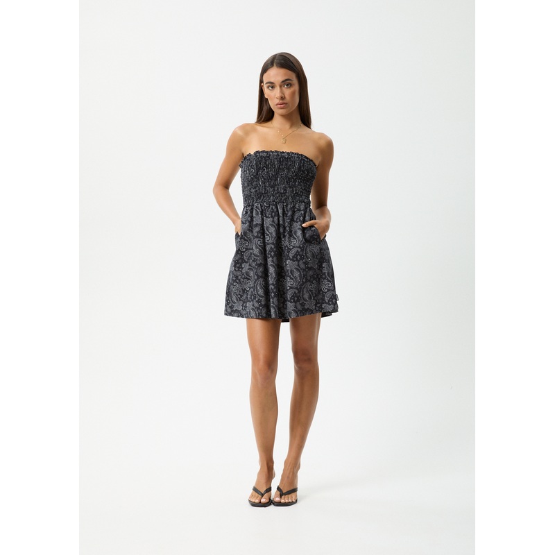AFENDS Womens Paisley – Strapless Mini Dress – Black