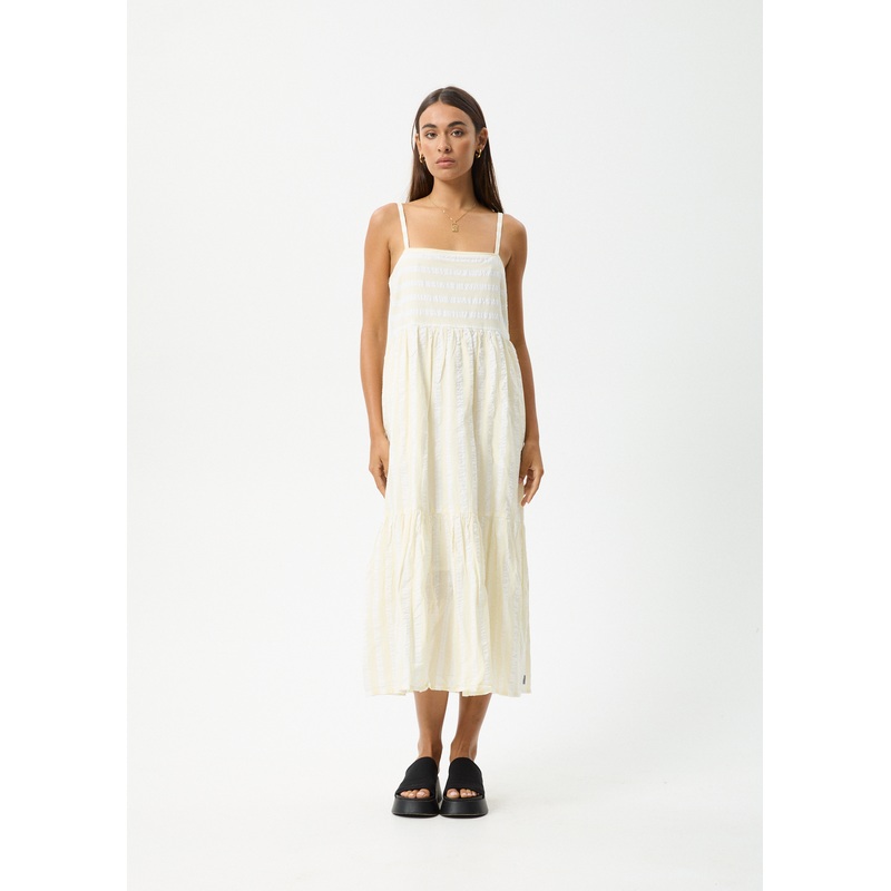 AFENDS Womens Splice – Maxi Dress – White / Lemongrass