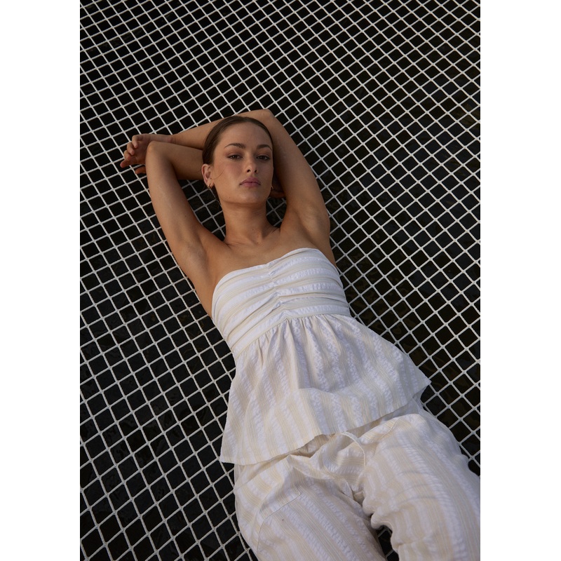 AFENDS Womens Splice – Strapless Top – White / Lemongrass