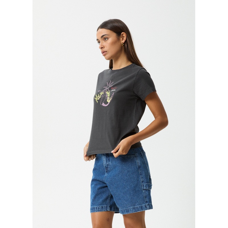AFENDS Womens Sun Siren – Regular Tee – Stone Black
