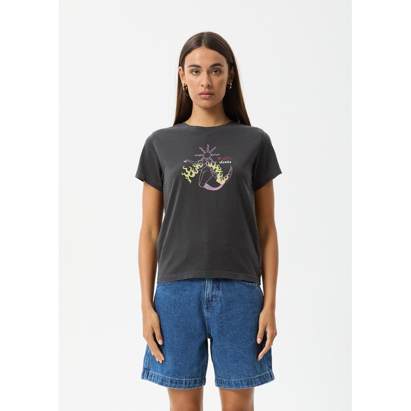 AFENDS Womens Sun Siren – Regular Tee – Stone Black