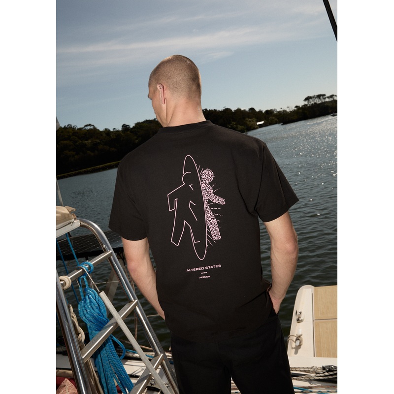 AFENDS Mens Altered – Heavyweight Boxy Tee – Black