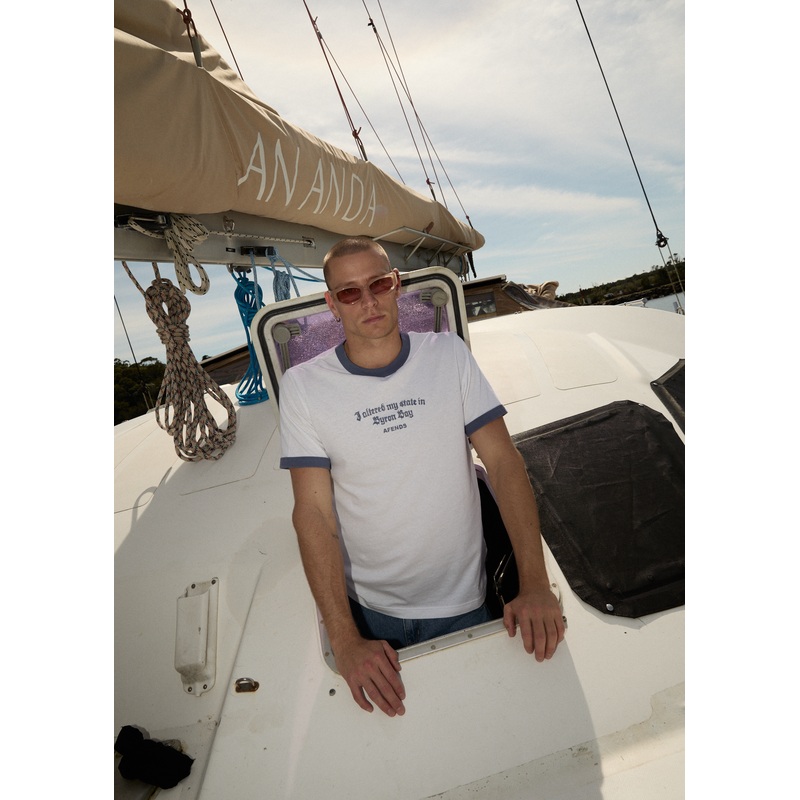 AFENDS Mens Byron Trip – Ringer Tee – White