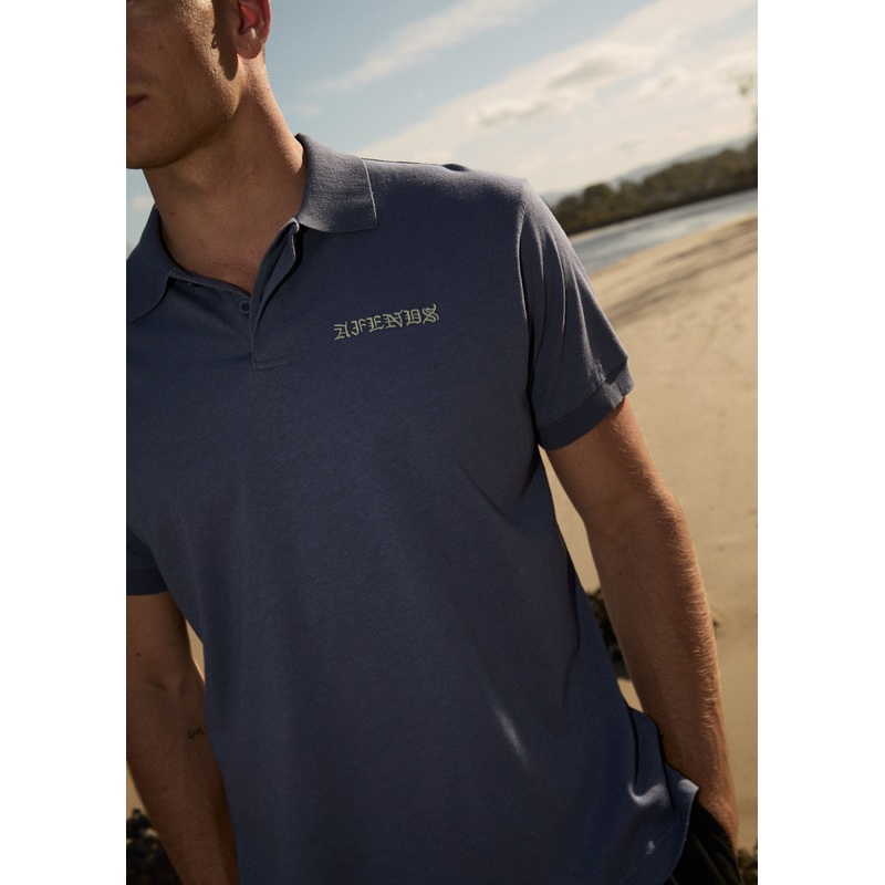 AFENDS Mens Byron Trip – Short Sleeve Polo Shirt – Marlin