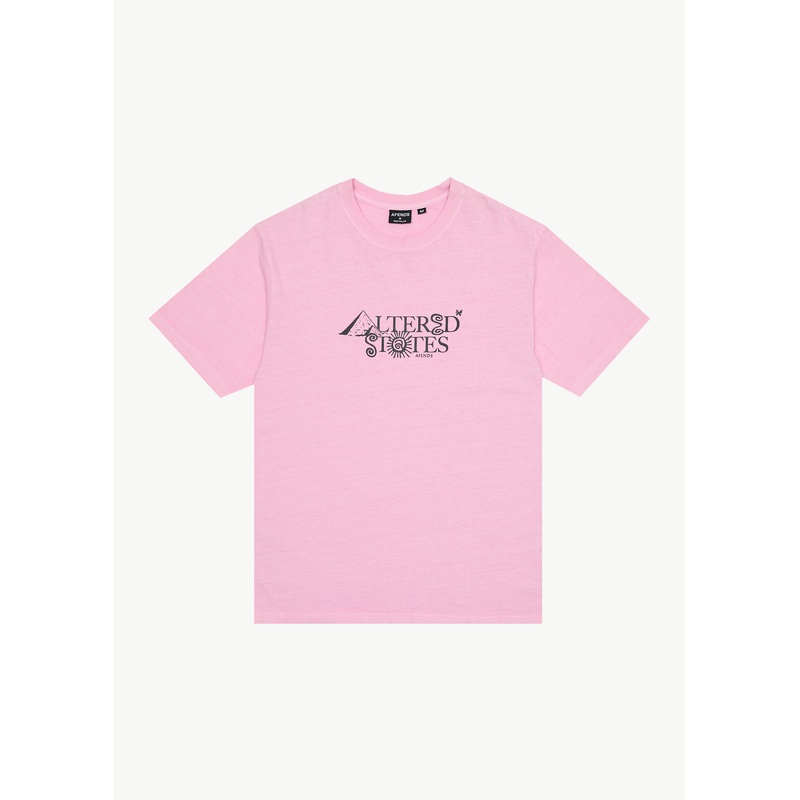 AFENDS Mens Deep State – Heavyweight Retro Tee – Vintage Pink