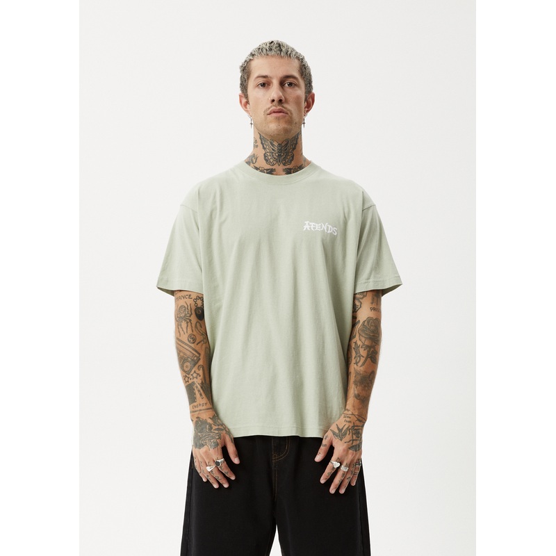 AFENDS Mens Destroyer – Boxy Tee – Eucalyptus