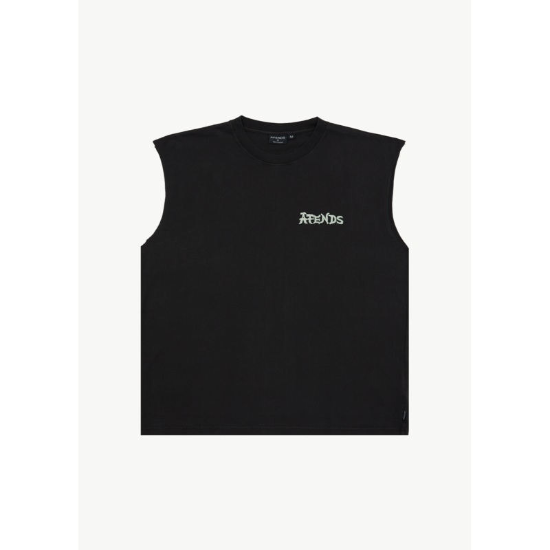 AFENDS Mens Destroyer – Sleeveless Tee – Stone Black