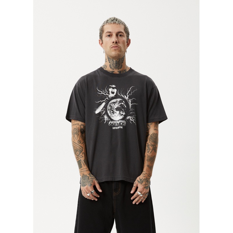 AFENDS Mens Doom Gen – Boxy Tee – Stone Black