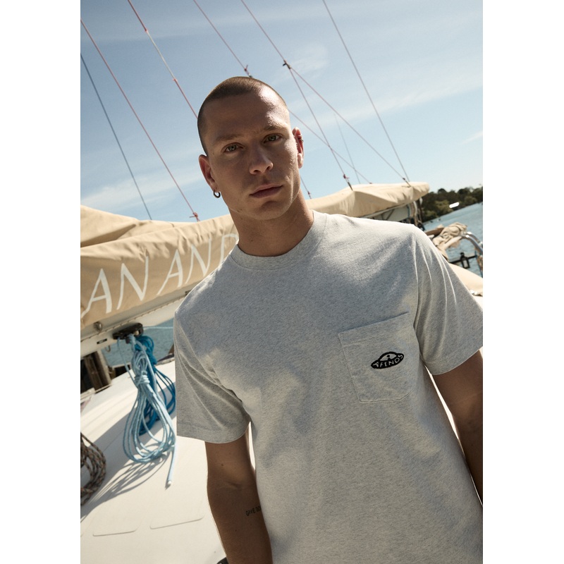 AFENDS Mens Earthling – Heavyweight Boxy Tee – Grey Marle