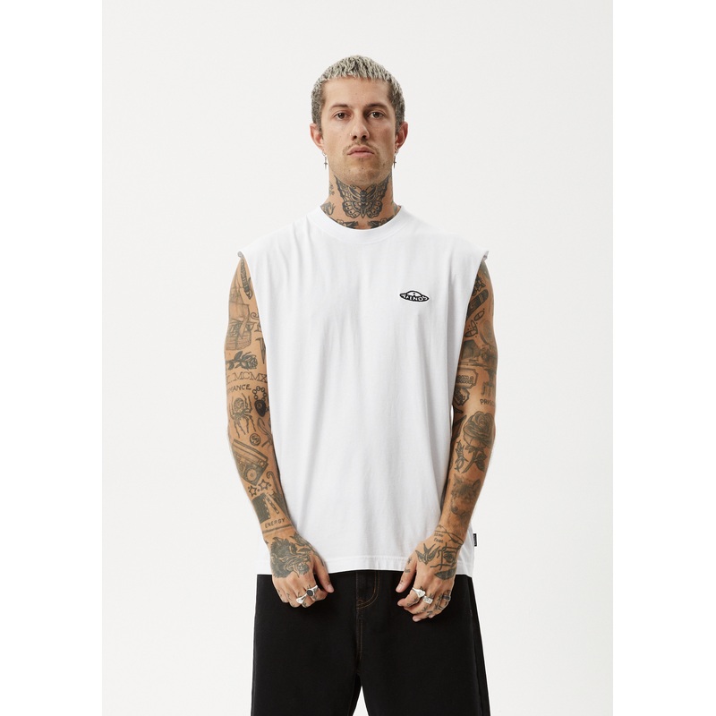 AFENDS Mens Earthling – Sleeveless Tee – White