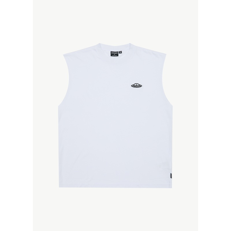 AFENDS Mens Earthling – Sleeveless Tee – White