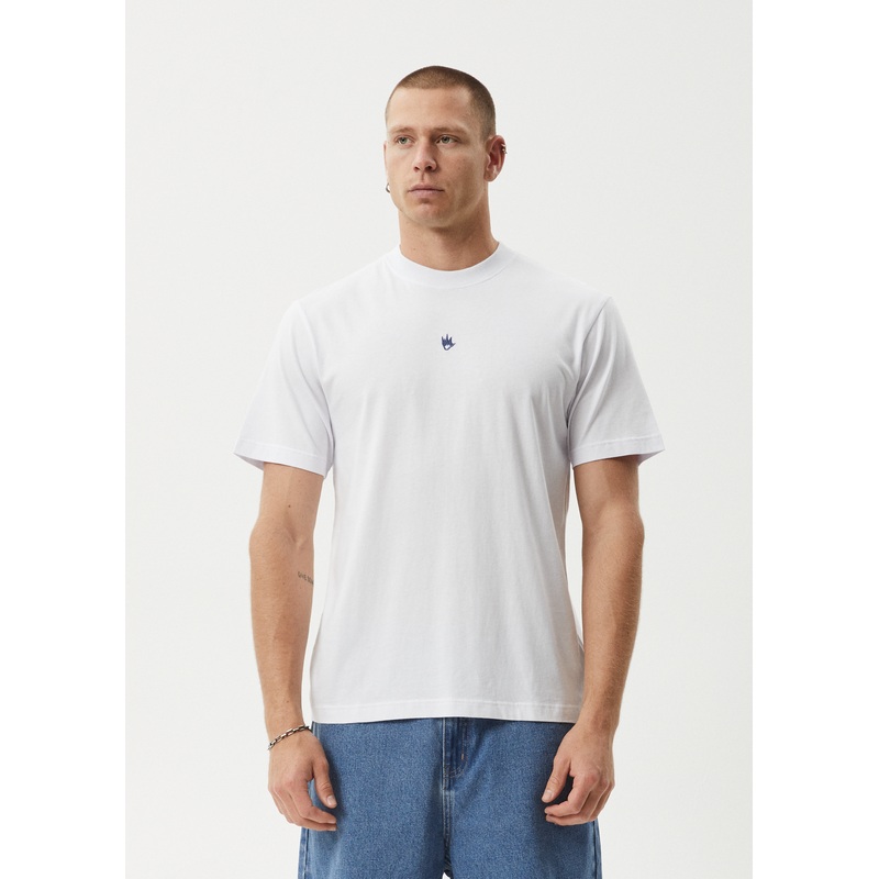 AFENDS Mens Flame – Retro Tee – White / Blue