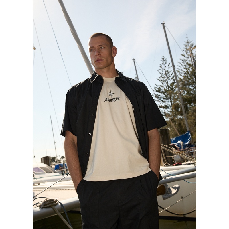 AFENDS Mens Peace Out – Boxy Tee – Sand