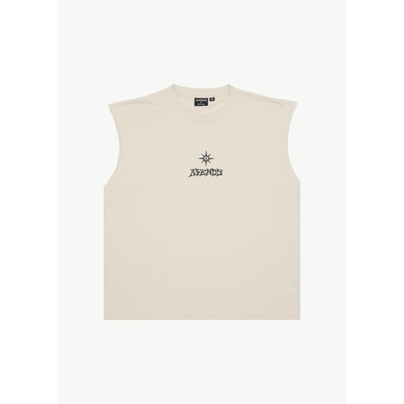 AFENDS Mens Peace Out – Sleeveless Tee – Moonbeam