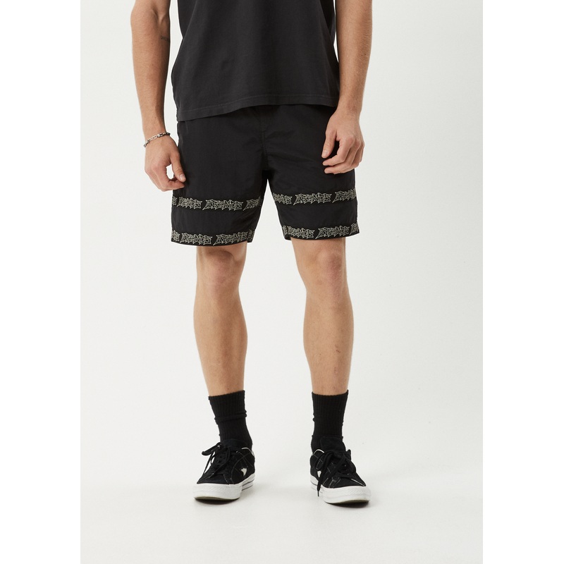 AFENDS Mens Peace Out Tape – Elastic Waist Short – Black