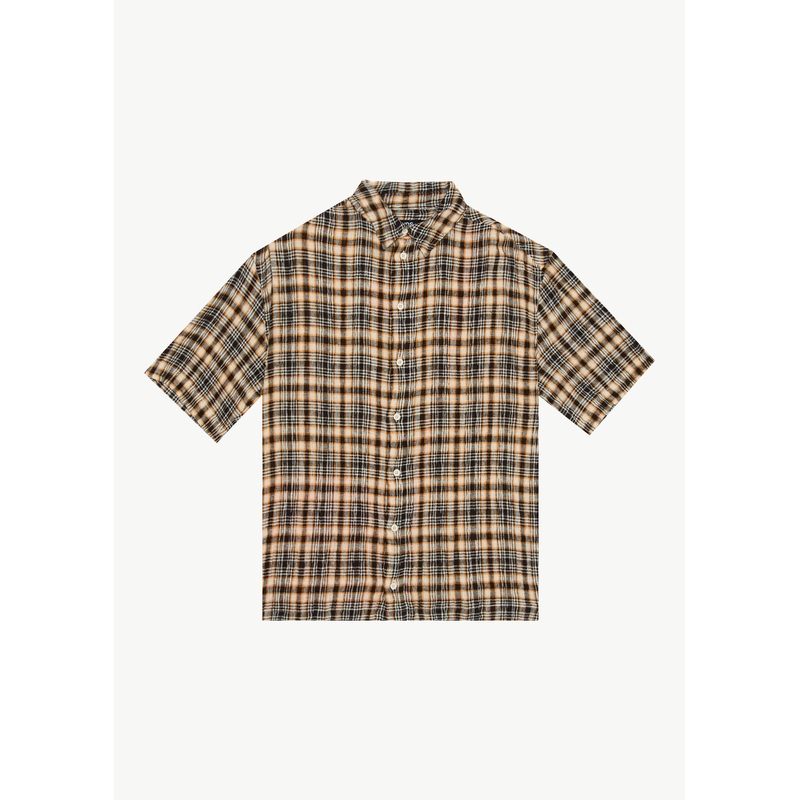 AFENDS Mens Check Out – Seersucker Short Sleeve Shirt – Moonbeam Check