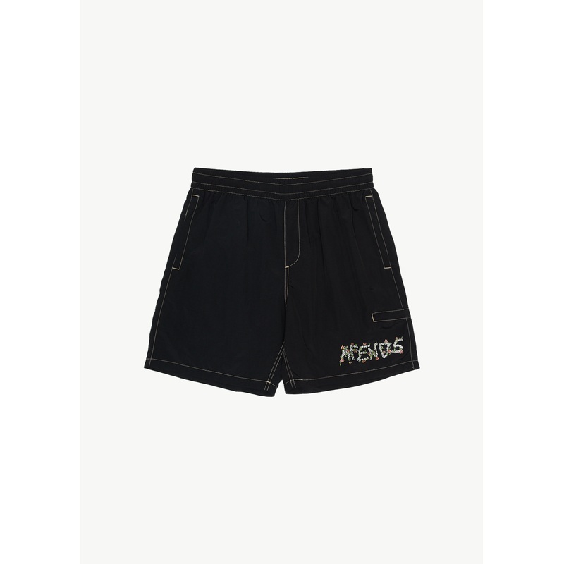 AFENDS Mens Daisy Chain – Baywatch Swim Short 18 – Black
