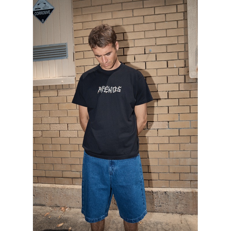 AFENDS Mens Daisy Chain – Boxy Tee – Black