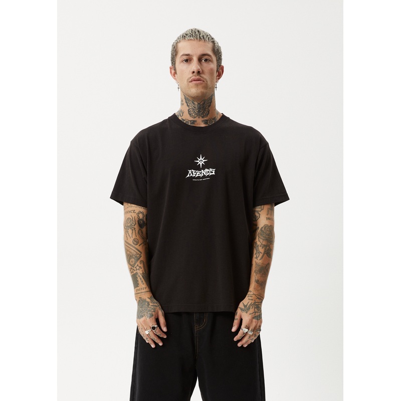 AFENDS Mens Peace Out – Boxy Tee – Black