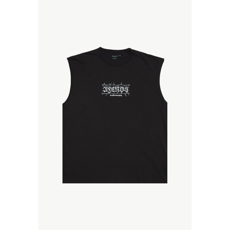 AFENDS Mens Thorny – Sleeveless Tee – Stone Black