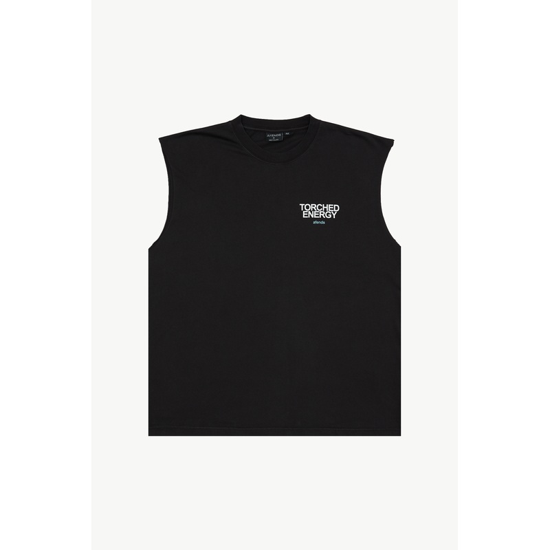 AFENDS Mens Torched Energy – Sleeveless Tee – Stone Black