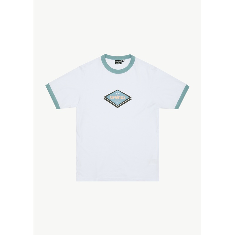 AFENDS Mens Tractorbeam – Ringer Tee – White