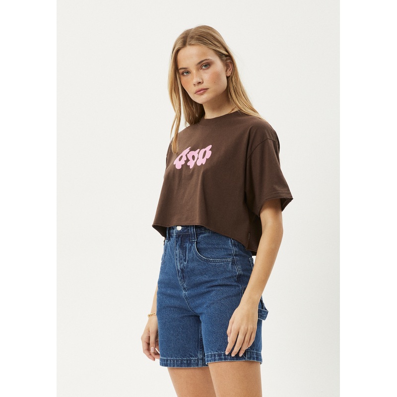 AFENDS Womens Alohaz – Slay Cropped Tee – Coffee