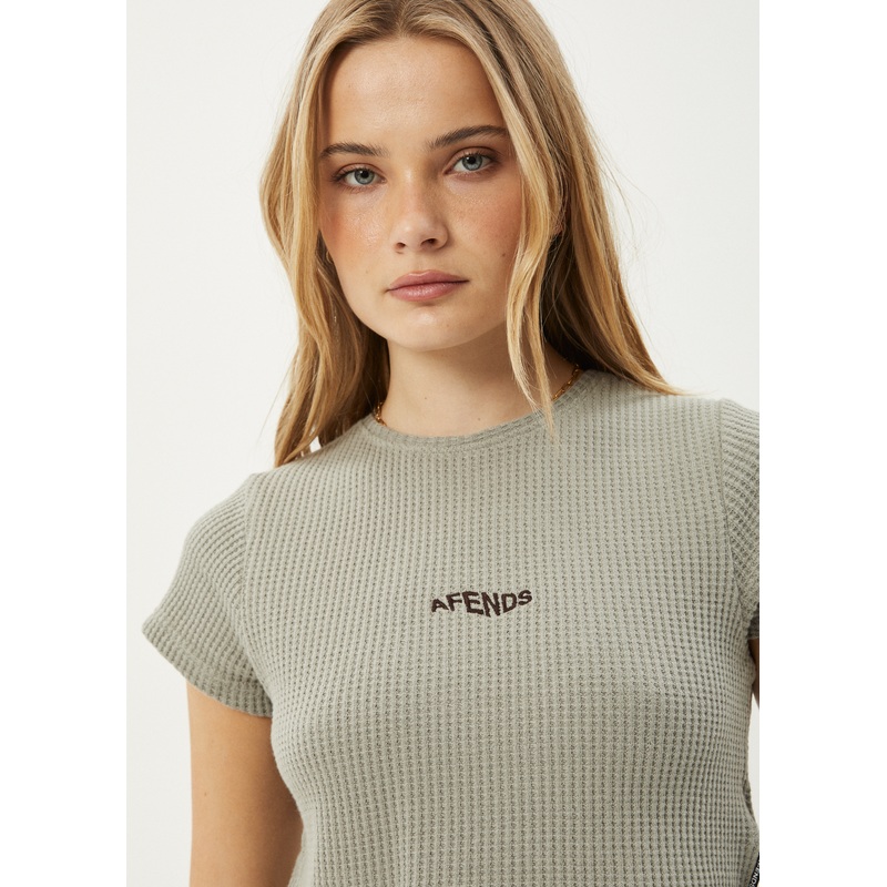 AFENDS Womens Harli – Waffle Cropped Tee – Olive
