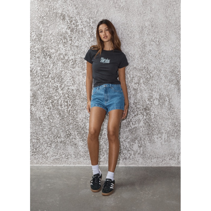 AFENDS Womens Sunbite – Baby Tee – Stone Black