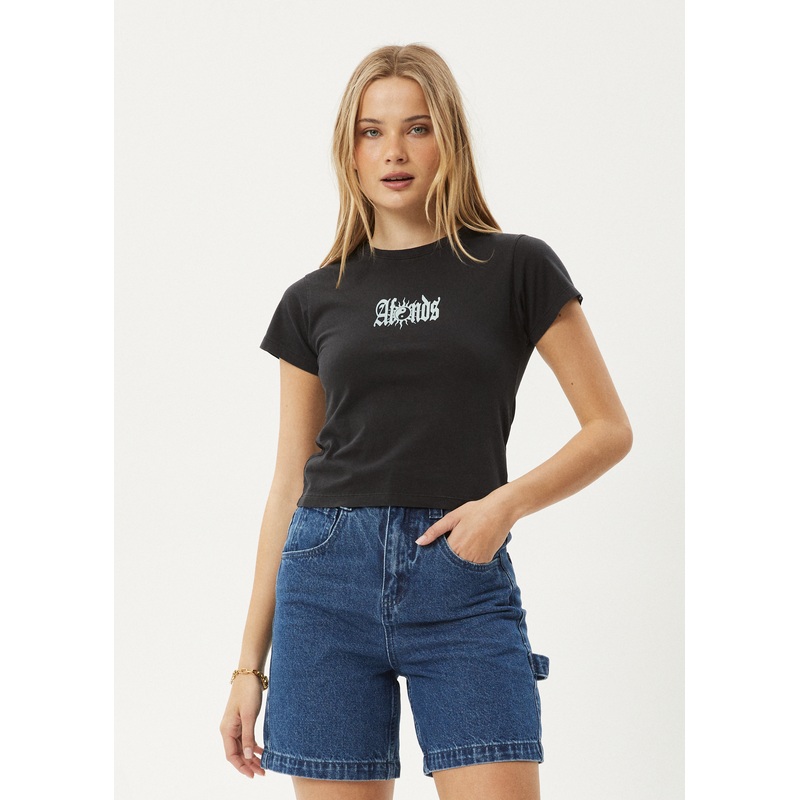 AFENDS Womens Sunbite – Baby Tee – Stone Black