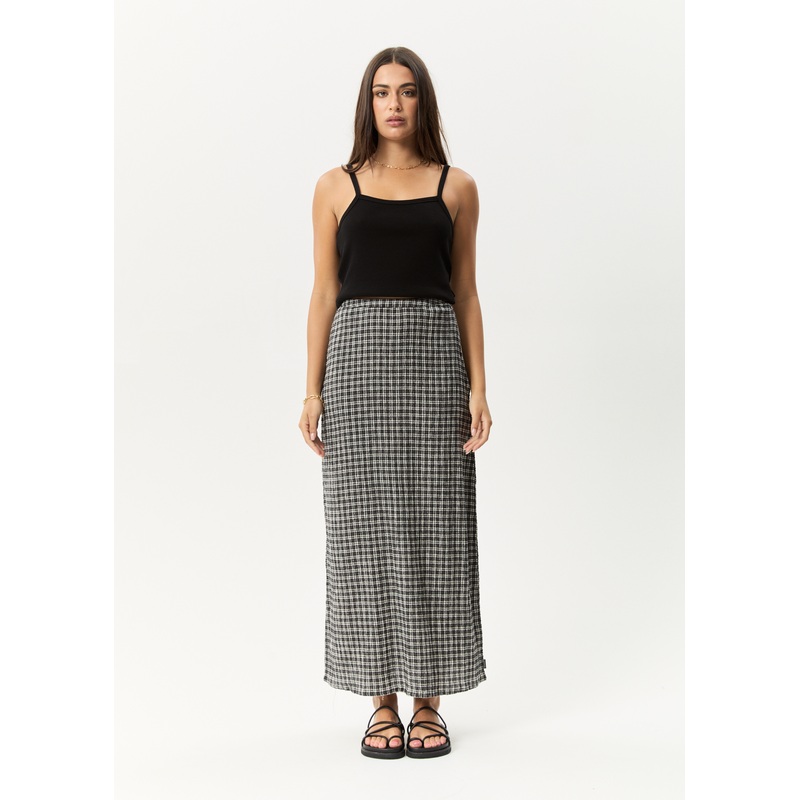 AFENDS Womens Asta Base – Seersucker Skirt – Steel Check
