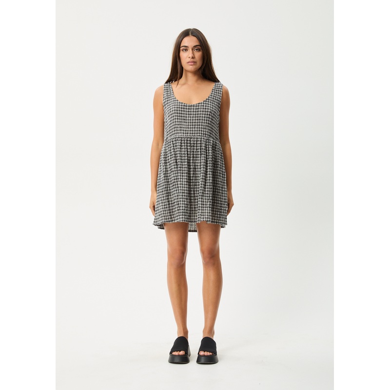 AFENDS Womens Asta Jesse – Seersucker Mini Dress – Steel Check