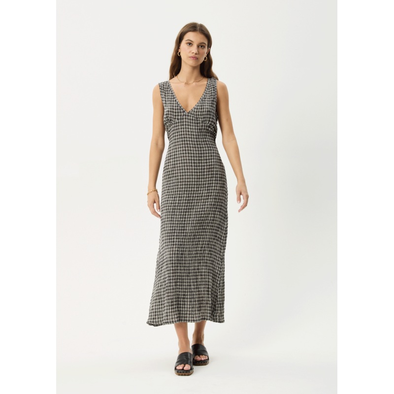 AFENDS Womens Asta – Seersucker Maxi Dress – Steel Check