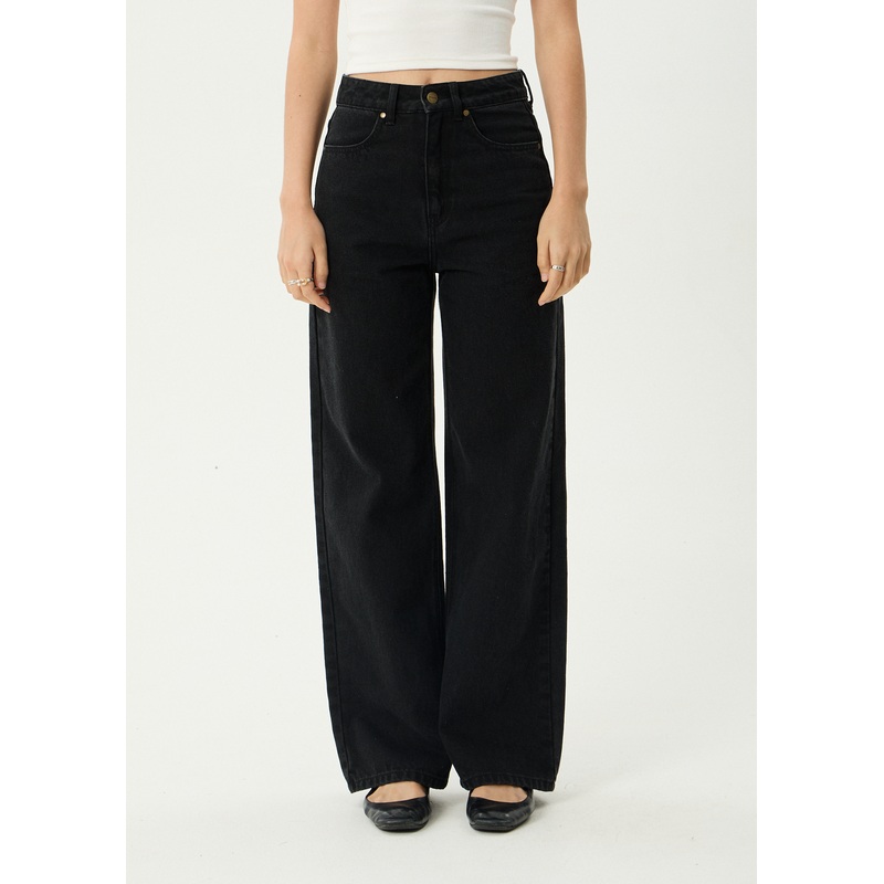 AFENDS Womens Bella – Denim Wide Leg Baggy Jean – Washed Black