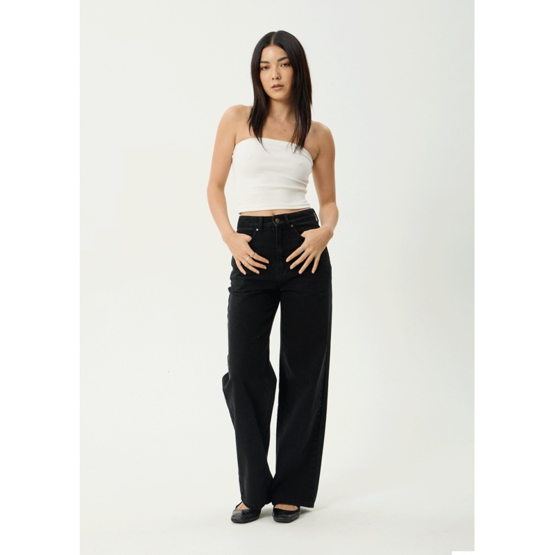 AFENDS Womens Bella – Denim Wide Leg Baggy Jean – Washed Black