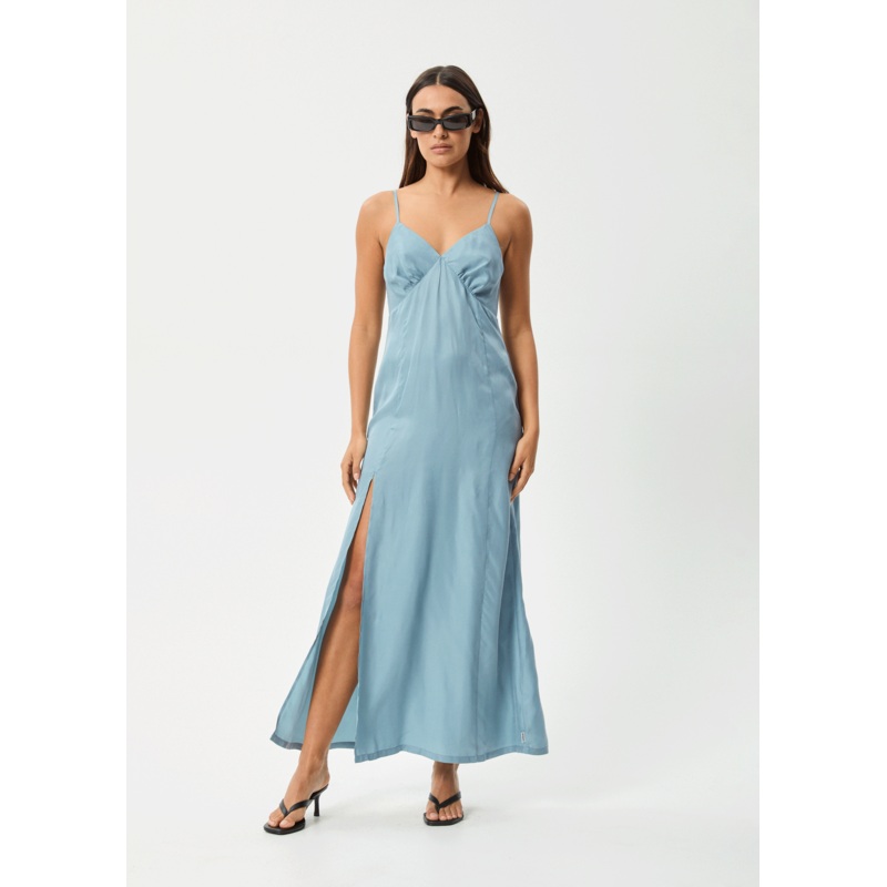 AFENDS Womens Delia – Cupro Maxi Dress – Ether Blue