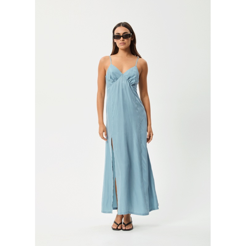 AFENDS Womens Delia – Cupro Maxi Dress – Ether Blue