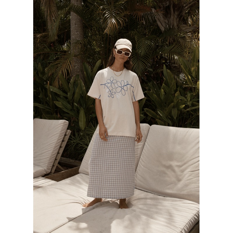 AFENDS Womens Drew – Seersucker Midi Skirt – Taupe Check