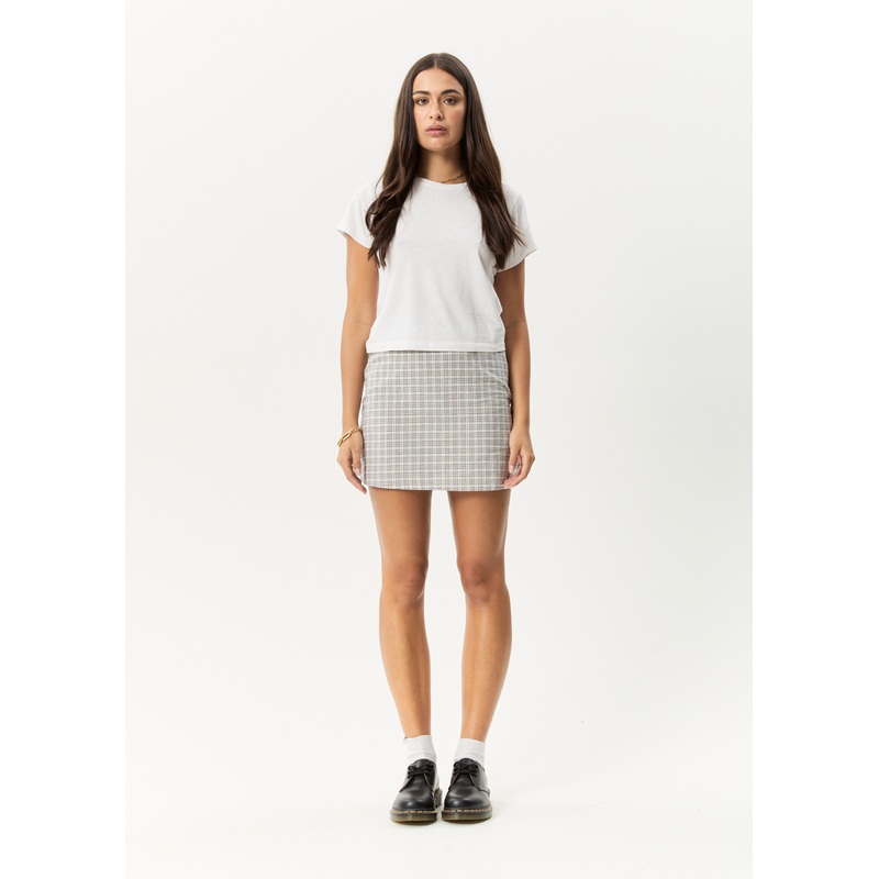 AFENDS Womens Drew – Seersucker Mini Skirt – Taupe Check