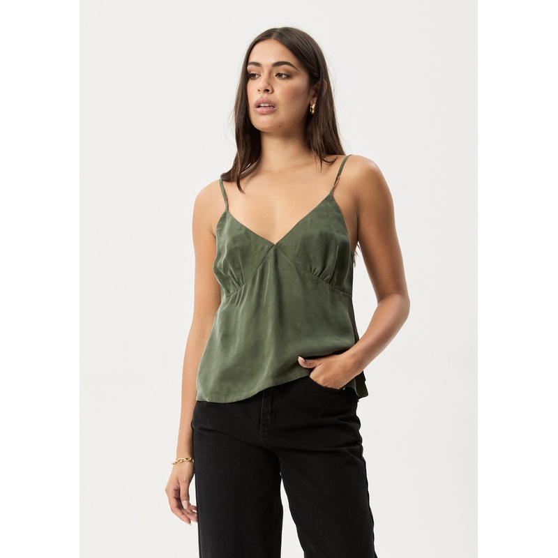 AFENDS Womens Gemma – Cupro Cami Top – Deep Green