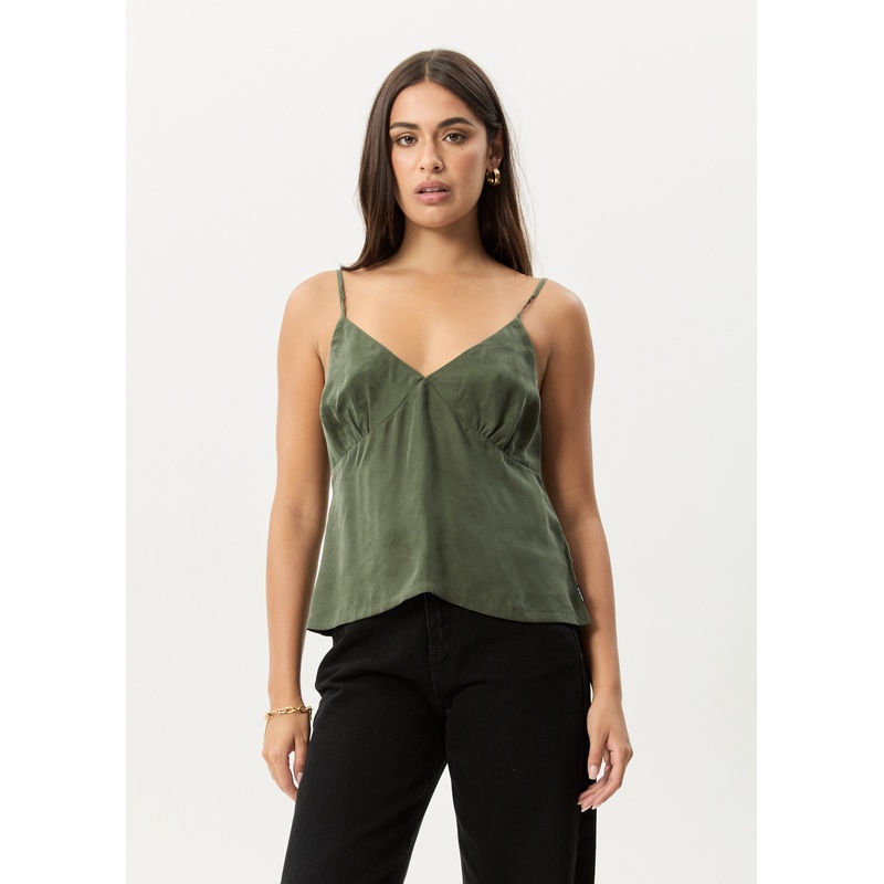 AFENDS Womens Gemma – Cupro Cami Top – Deep Green