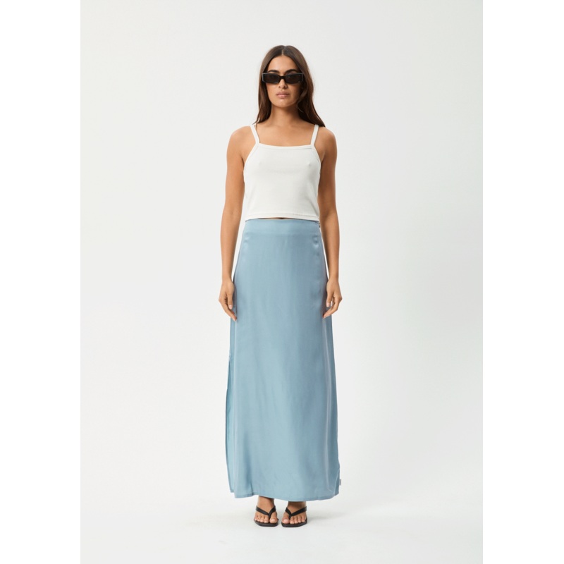 AFENDS Womens Grace – Cupro Maxi Skirt – Ether Blue