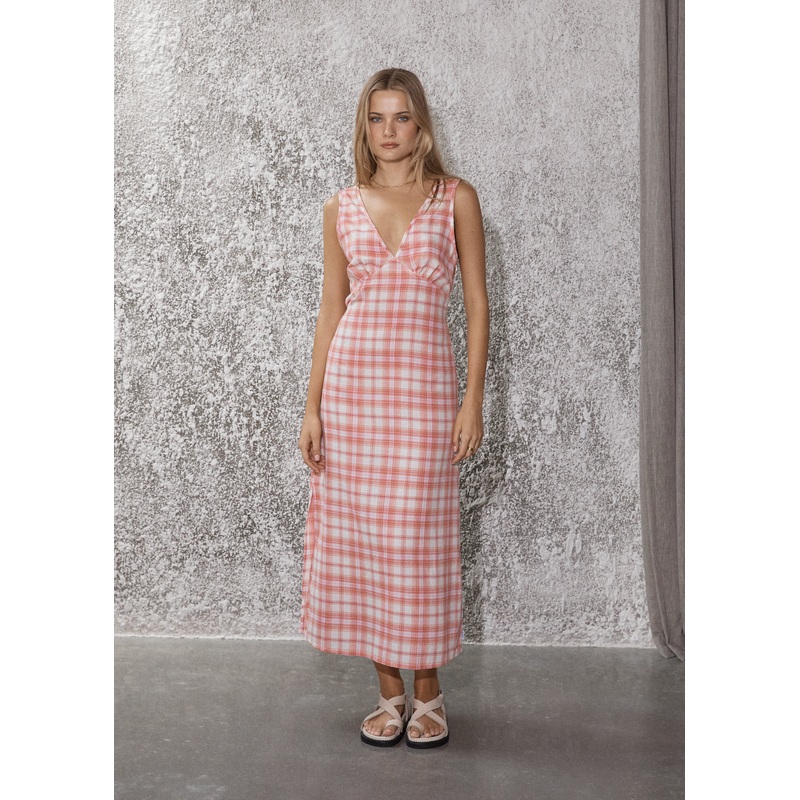AFENDS Womens Kayla – Check Maxi Dress – Pink Check