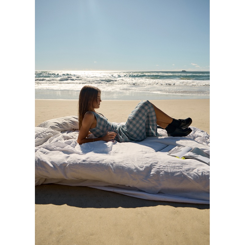 AFENDS Womens Position – Seersucker Maxi Dress – Lake Check