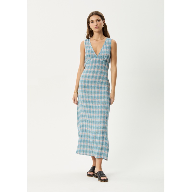 AFENDS Womens Position – Seersucker Maxi Dress – Lake Check