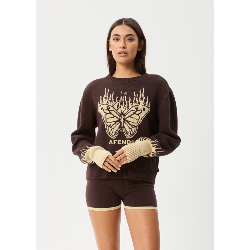 AFENDS Womens Set Fire – Knit Jumper – Coffee