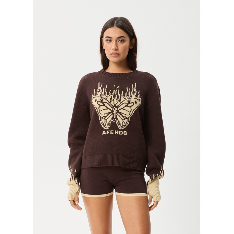 AFENDS Womens Set Fire – Knit Jumper – Coffee