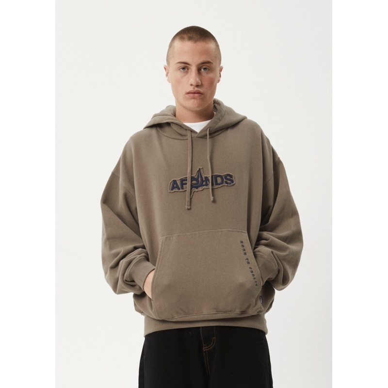 AFENDS Mens Antic – Boxy Hoodie – Fossil