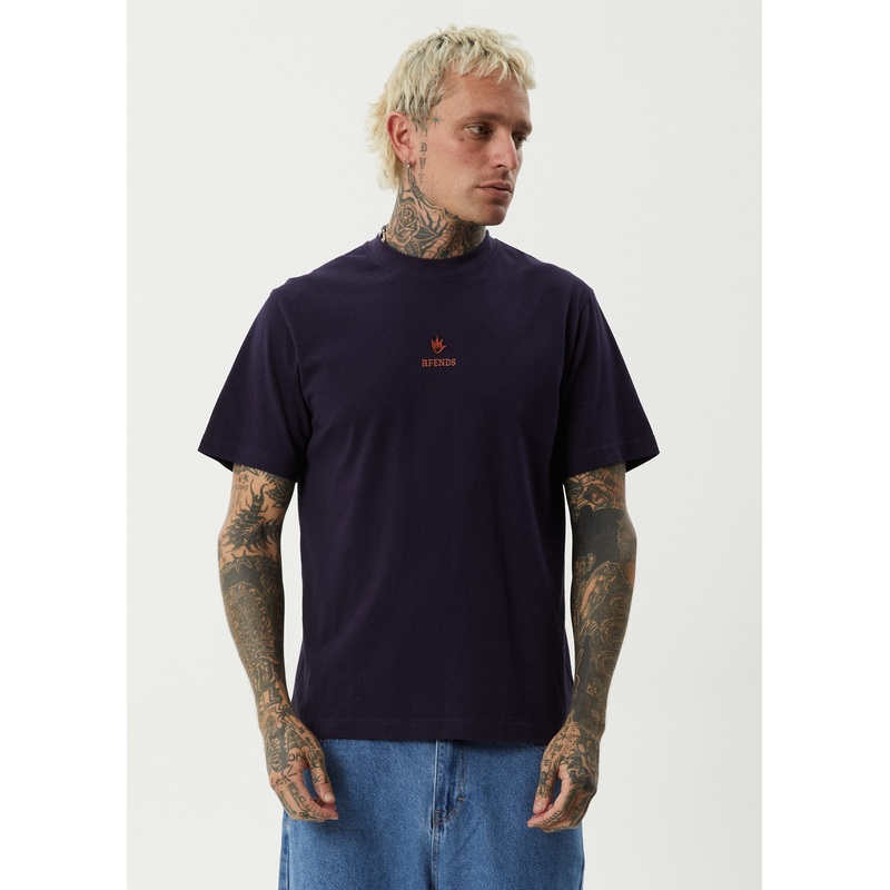 AFENDS Mens Burnin – Retro Tee – Deep Sea